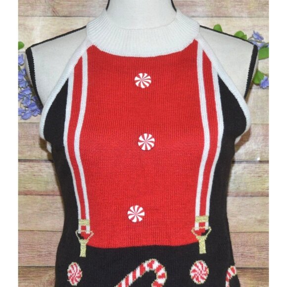 No Boundaries Candy Canes Sleeveless Christmas Sweater Dress Size M 7-9 Holiday - Picture 2 of 9